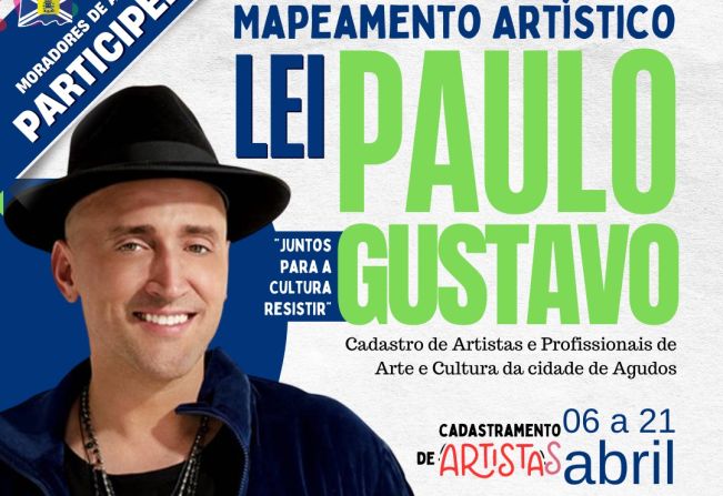 Prefeitura de Agudos inicia cadastramento de artistas locais para receber incentivo financeiro da Lei Paulo Gustavo