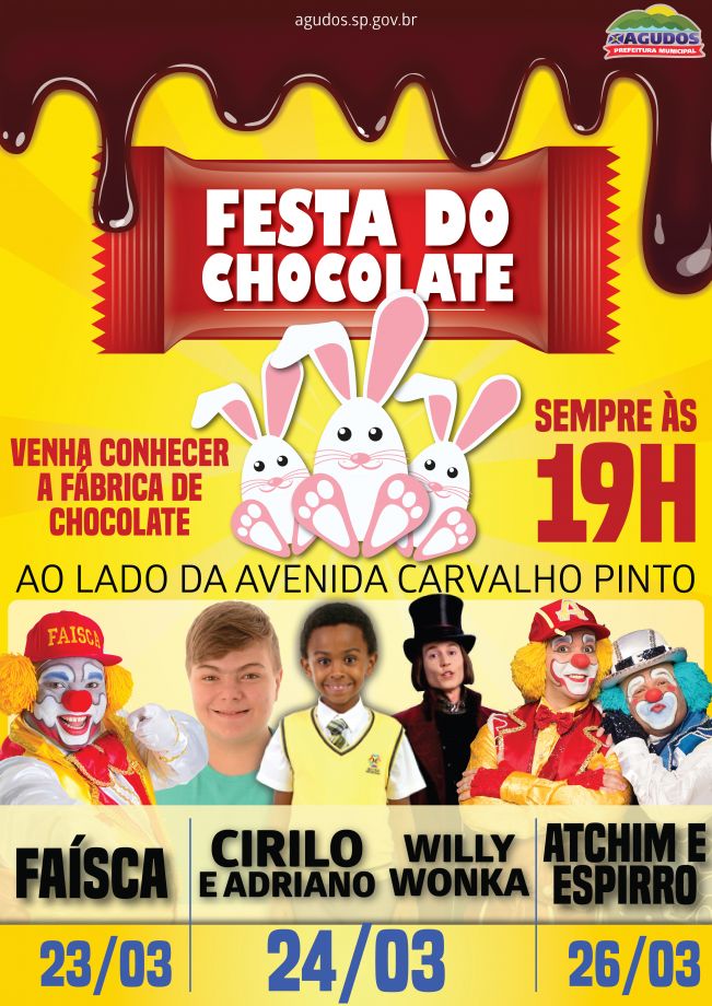Por adequação de agenda, Cirilo e Adriano do Carrossel virão na quinta-feira para Festa do Chocolate