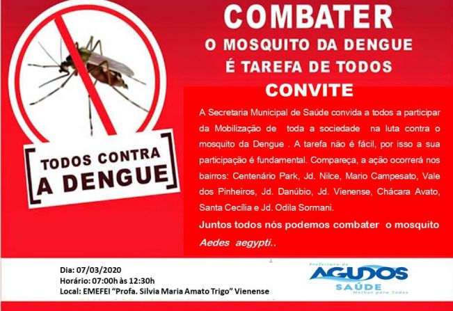 Campanha da Prefeitura de Agudos contra a dengue terá terceira etapa em março