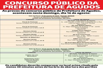Concurso público de Agudos será neste domingo