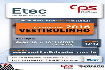 Inscrições para vestibulinho da Etec vão até o dia 10 de novembro em Agudos