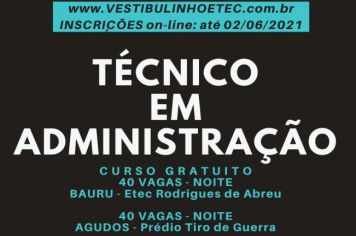 Etec está com inscrições abertar para o curso de Técnico em Administração