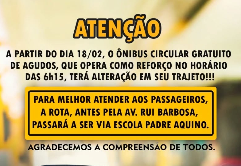 ÔNIBUS CIRCULAR GRATUITO TERÁ ALTERAÇÃO EM SEU TRAJETO  